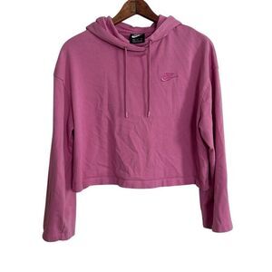 Nike Cropped Bell Sleeve Drawstring Pullover Hoodie Sweatshirt Pink Size Medium